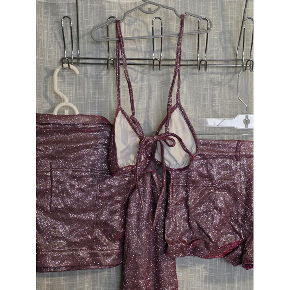 Women's Unbranded 3-Piece Set L Purple pink sparkly Jacket, Top & Shorts - Picture 11 of 12